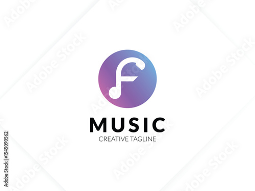 Letter F gradient music logo with headphone for your brand