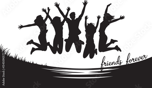 Friends Forever Jumping Silhouette Vector Bundle