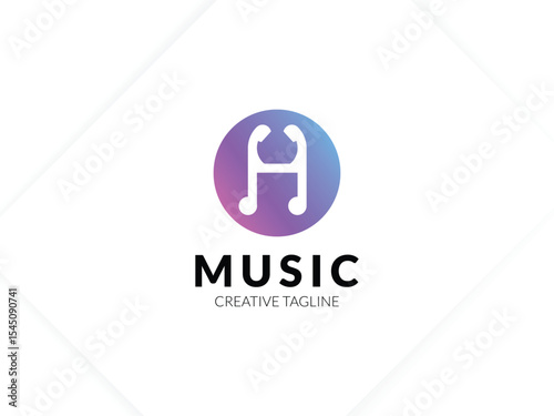 Letter H gradient music logo with headphone for your brand