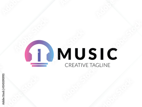 Letter I gradient music logo with headphone for your brand