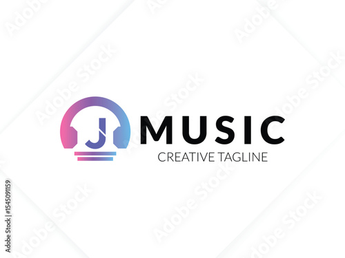 Letter J gradient music logo with headphone for your brand