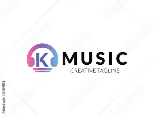 Letter K gradient music logo with headphone for your brand