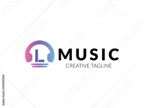Letter L gradient music logo with headphone for your brand