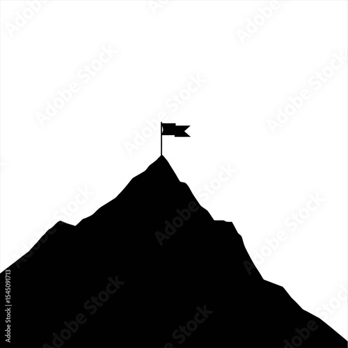 silhouette of flag on mountain on white background