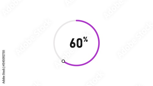 60 percent number loading circle icon pie chart illustration 4K resolution.