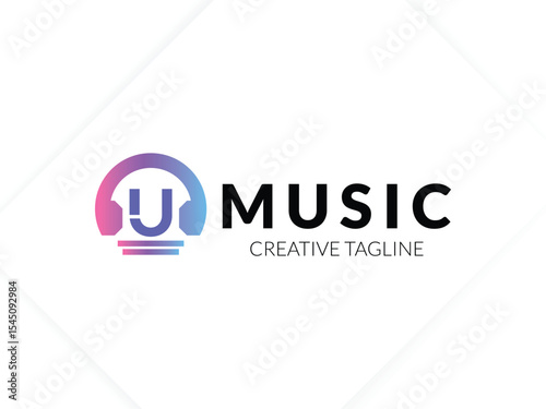 Letter U gradient music logo with headphone for your brand
