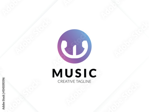 Letter W gradient music logo with headphone for your brand