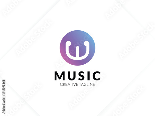 Letter W gradient music logo with headphone for your brand