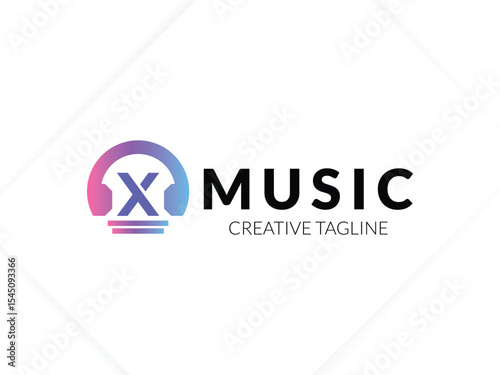 Letter X gradient music logo with headphone for your brand