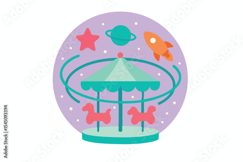 rocket planet star with umbrella