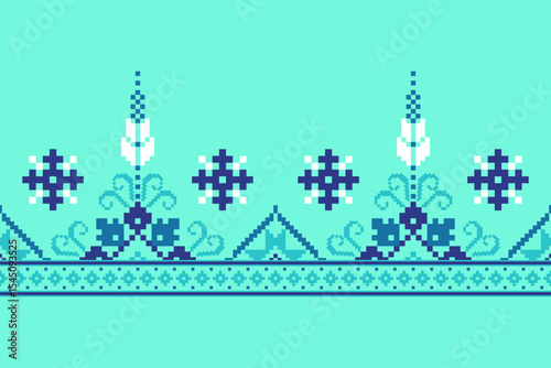 Cross stitch pattern concept showcasing traditional ethnic geometric pattern, Design for textile, background,carpet,wallpaper,clothing,wrapping,Batik,fabric,Vector illustration	
