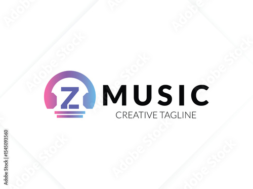 Letter Z gradient music logo with headphone for your brand