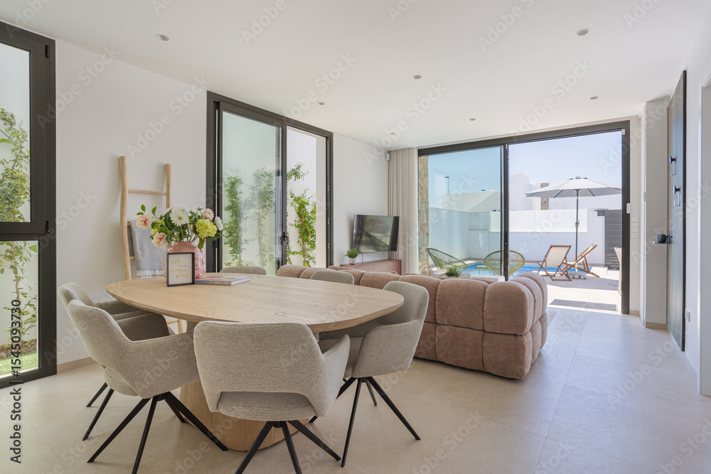 Fototapeta premium Bright Living Room with Access to Outdoor Terrace