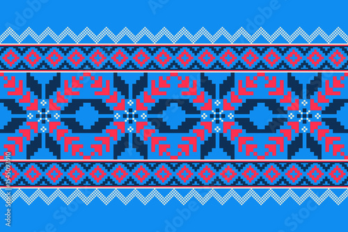Cross stitch pattern concept showcasing traditional ethnic geometric pattern, Design for textile, background,carpet,wallpaper,clothing,wrapping,Batik,fabric,Vector illustration	
