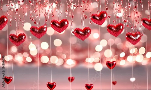 Red heart decorations with bokeh background