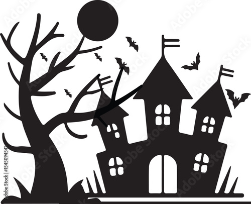 Spooky Halloween Haunted Castle Silhouette