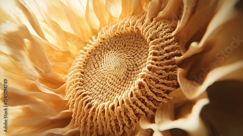 Close-up of a dried flower's intricate center.