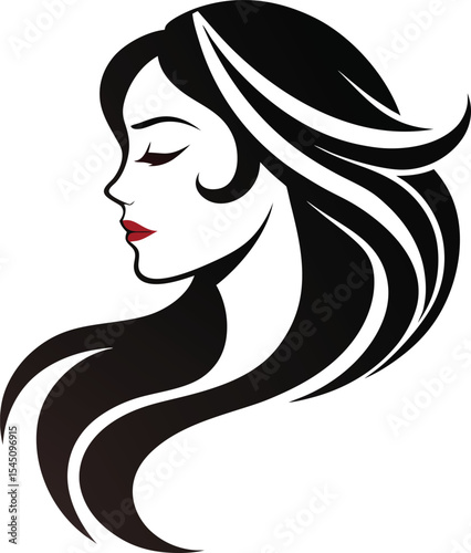 Elegant woman silhouette profile view isolated on transparent background