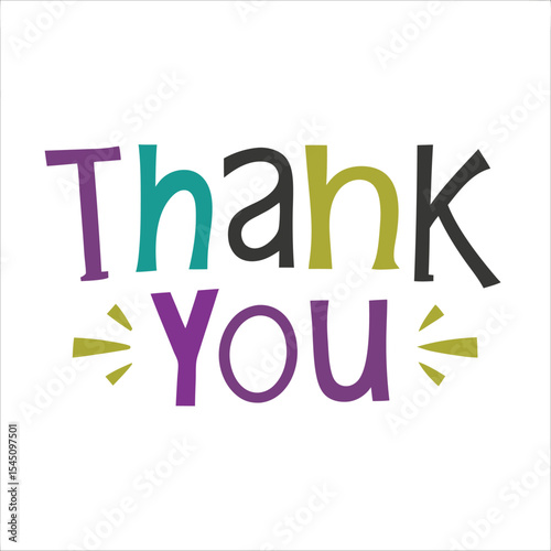 Colorful Thank You Text Graphic with Teal Purple Gold and Gray Letters on White Background Isolated Cutout
