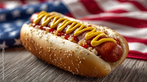 Classic American Hot Dog with Mustard on Bun for Summer BBQ