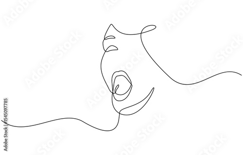 One line drawing open mouth human vector illustration template design, Open human oral cavity when examined by a doctor line drawing on white isolated background.