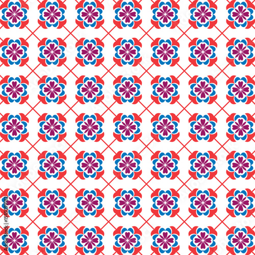 Ornamental Flower Pattern with Traditional Motifs and Retro Aesthetic for Designer Projects, Pattern with Floral Bouquets and Abstract Motifs in a Repeating Layout for Fashion Designers