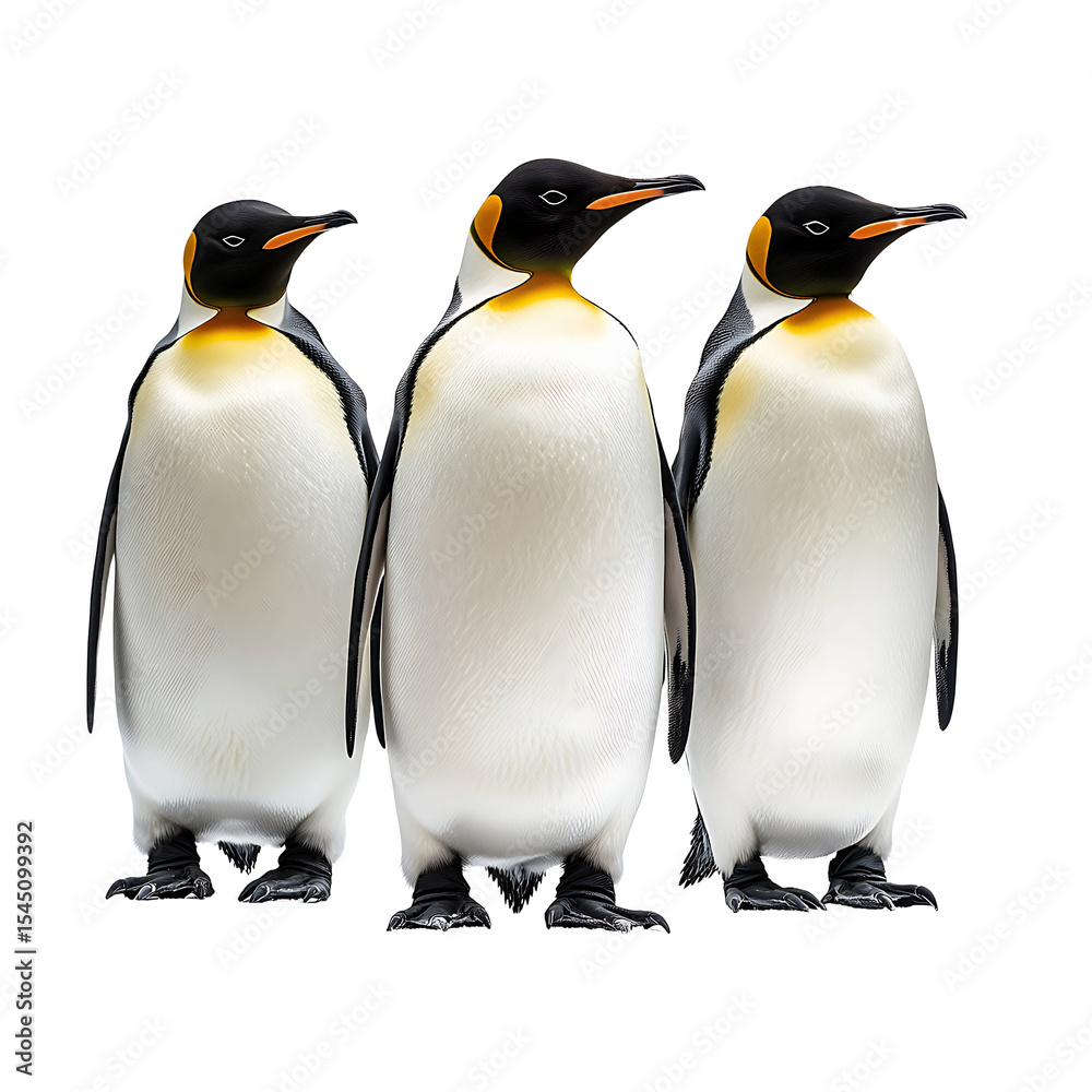 Fototapeta premium Group of three emperor penguin isolated on transparent background.