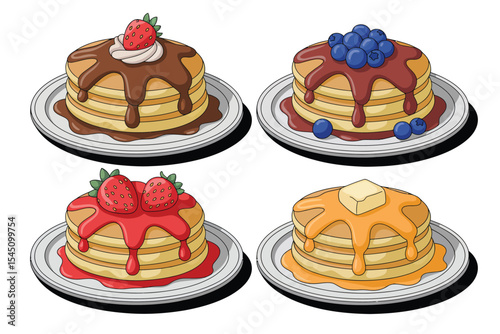 Delicious Pancakes with Various Toppings Illustration