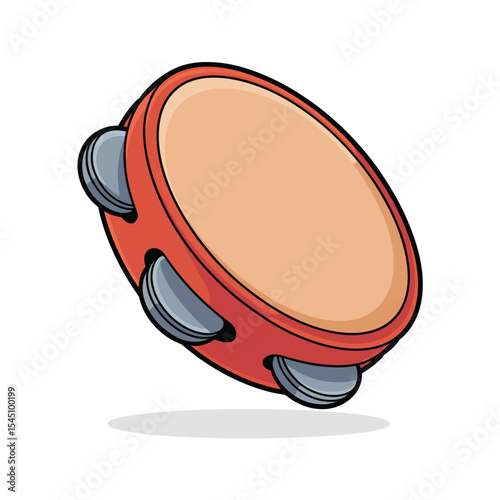Cartoon Illustration of a Red Tambourine Musical Instrument