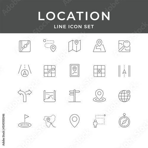 Location Line Icon Set – Map, GPS, Navigation, Pin, Direction, Route, Compass, Minimal Vector Collection