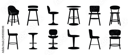 Collection of Black Silhouette Bar Stools and Chairs