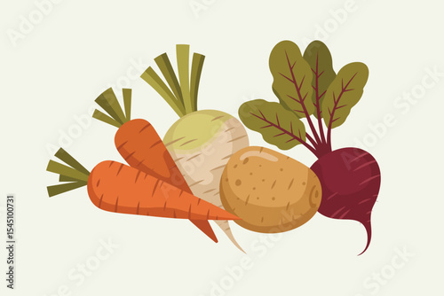 Fresh Harvest of Root Vegetables and Carrots