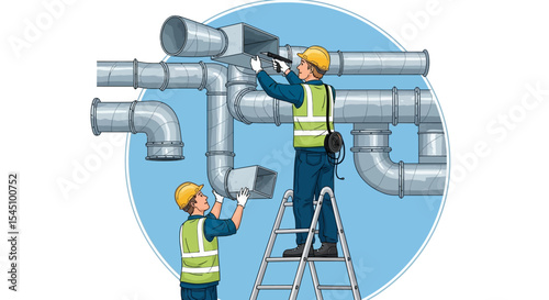 Industrial Pipework Installation Technicians Working on Complex Piping System