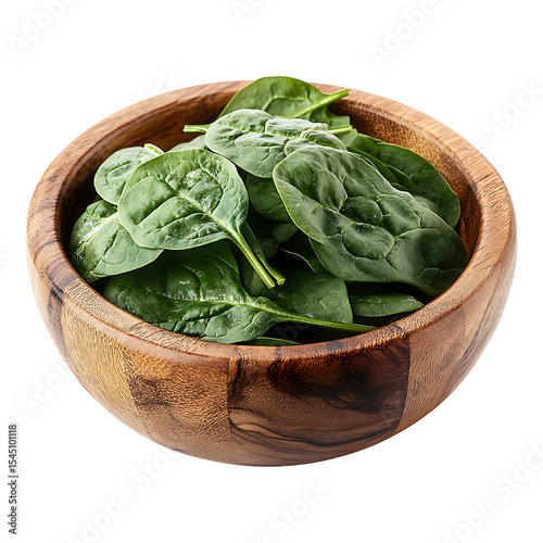 Fresh baby spinach leaves resting in a wooden isolated on transparent background.
