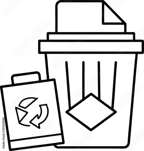 Recycle icon vector Line art illustration Paper Recycling Icon with Document and Bin