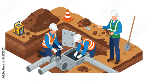 Underground Utility Pipe Repair and Installation Crew