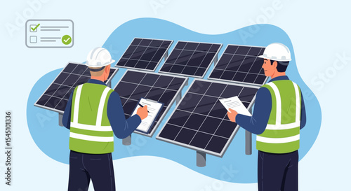 Solar Panel Inspection Technicians Examining and Assessing Solar Energy System