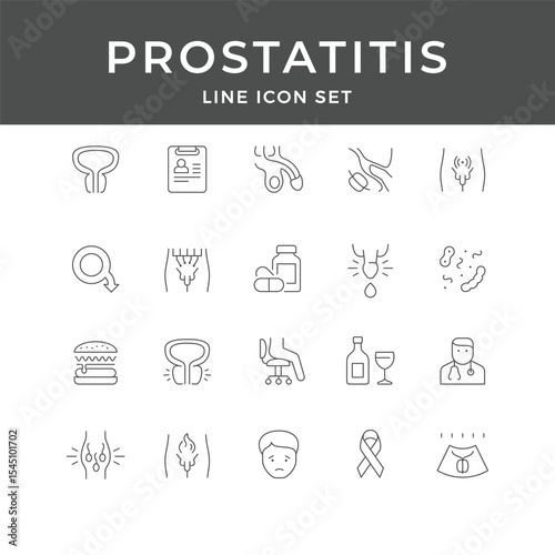 Prostatitis Line Icon Set – Prostate, Inflammation, Urology, Pain, Infection, Health, Medical, Minimal Vector Collection