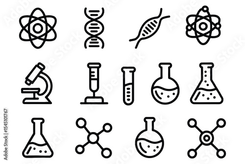 Science icons set line art isolated on white background