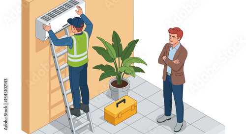 Air Conditioning Repair Technician Servicing AC Unit