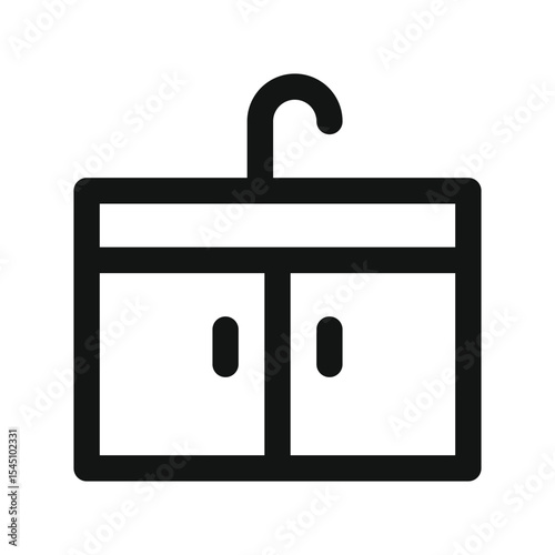 Bathroom furniture UI icon, bathroom cabinet with washbasin and faucet  simple line user interface vector symbol