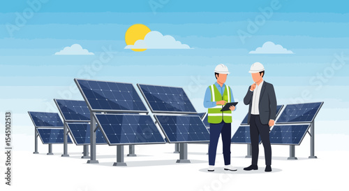 Solar Panel Installation and Energy Consulting Engineers Inspecting a Solar Farm