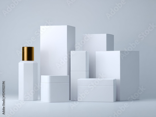 Arrangement of Luxury Cosmetic Packaging in Neutral Display
