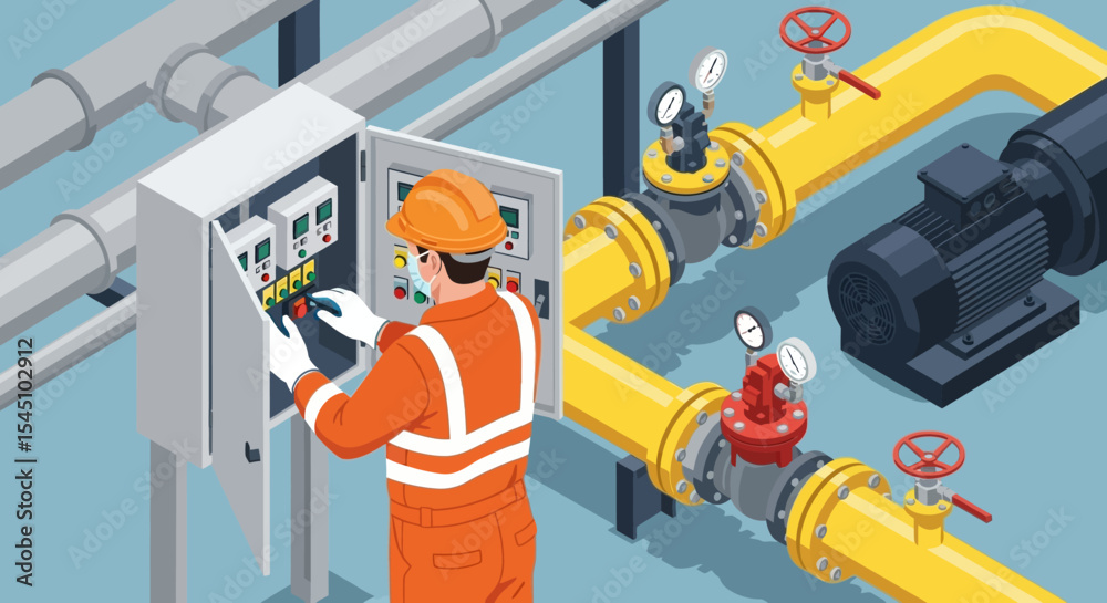 Fototapeta premium Industrial Pipeline Technician Maintaining Gas and Oil Flow