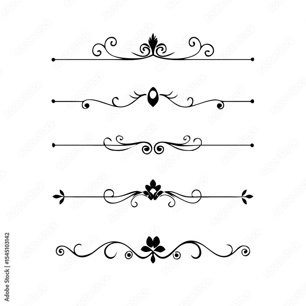 Obraz premium Text dividers with hearts doodle set. Wedding decorative elements. Divider ornament, borders, arrows. Hand drawn vector illustration isolated on white background 