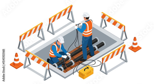 Underground Utility Inspection Technicians Inspecting Pipes and Cables