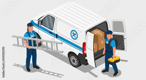Efficient Delivery Service Two Workers Unloading Supplies from a Van