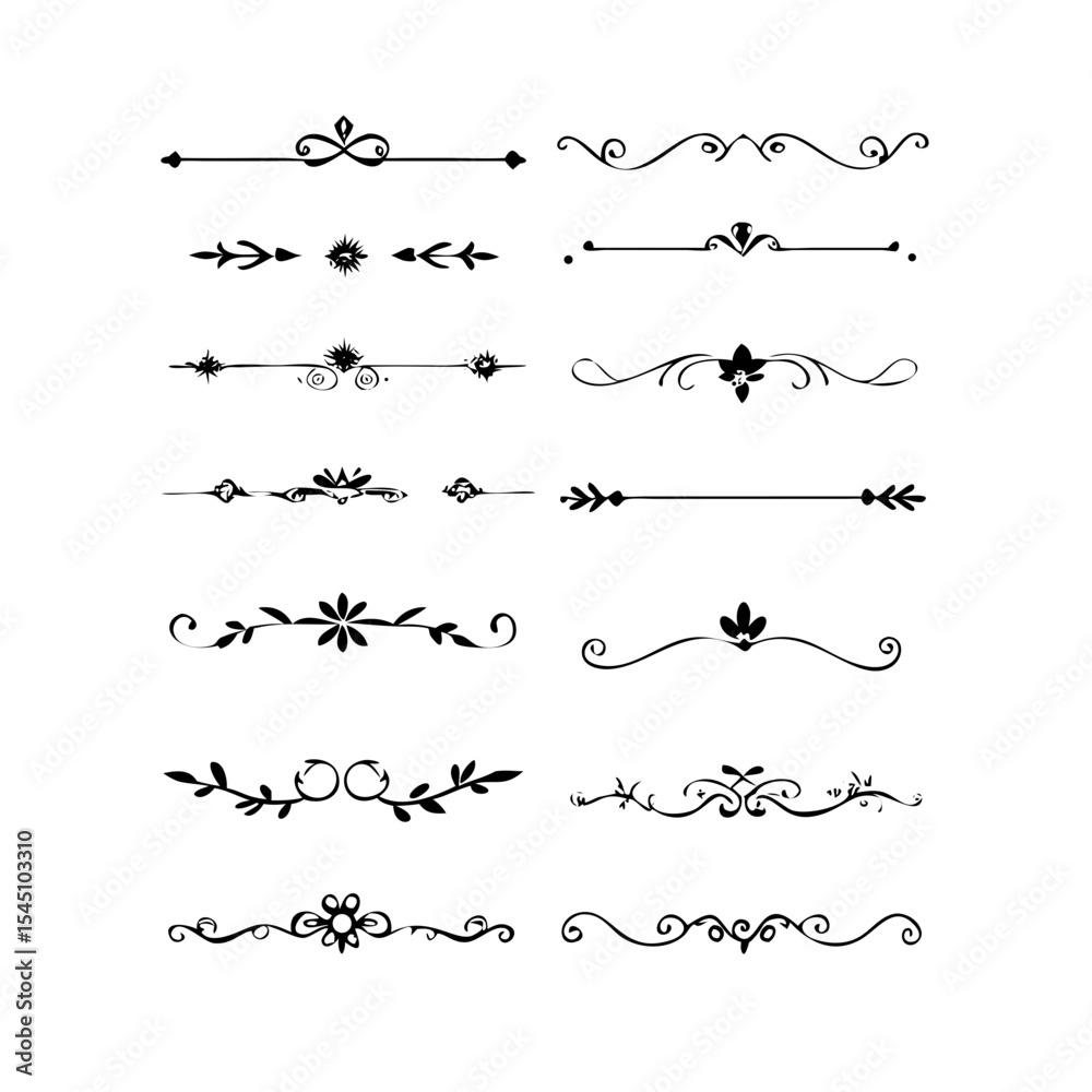 Obraz premium Text dividers with hearts doodle set. Wedding decorative elements. Divider ornament, borders, arrows. Hand drawn vector illustration isolated on white background 