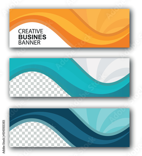 Abstract Business Web Banner with Orange and Blue Curves