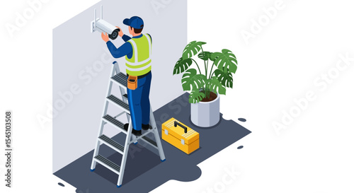 Security Camera Installation Technician Installing CCTV on Wall